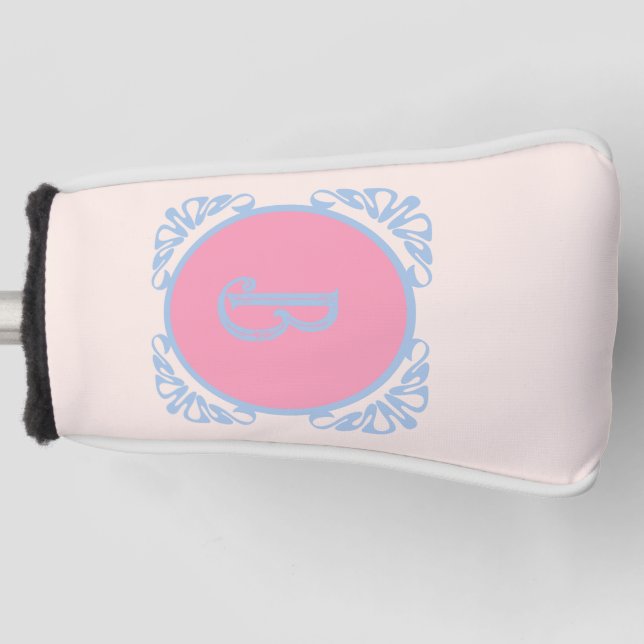Personalised pink and blue  golf head cover (Front)