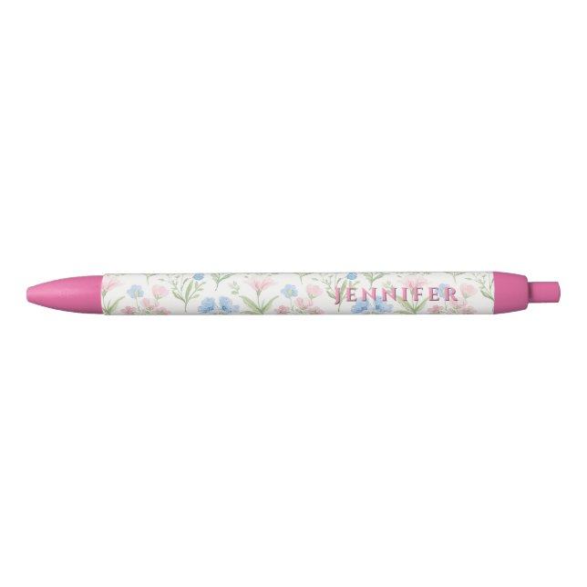 Personalised Pink and Blue Grandmillennial Floral Red Ink Pen (Front)
