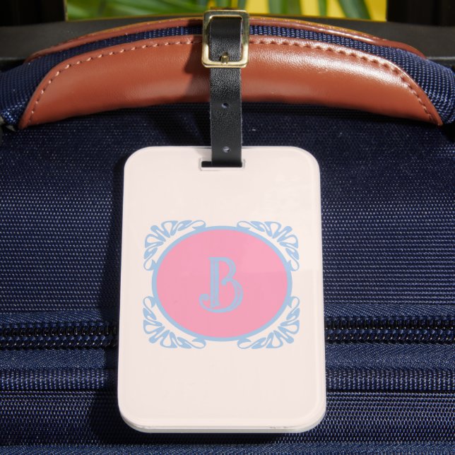 Personalised pink and blue  luggage tag (Front Insitu 2)