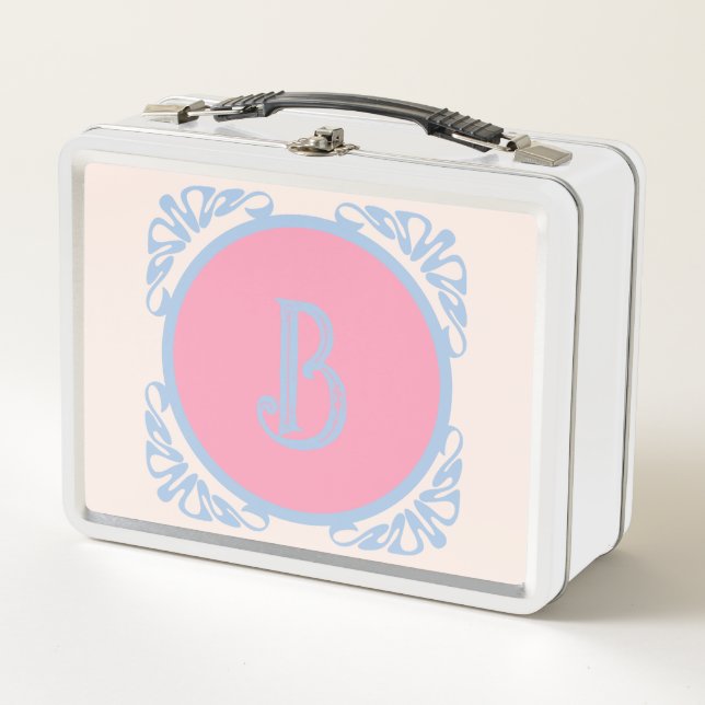 Personalised pink and blue  metal lunch box (Front)