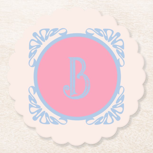 Personalised pink and blue  paper coaster (Front)