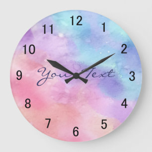 Personalised Pink and Blue Watercolor Large Clock