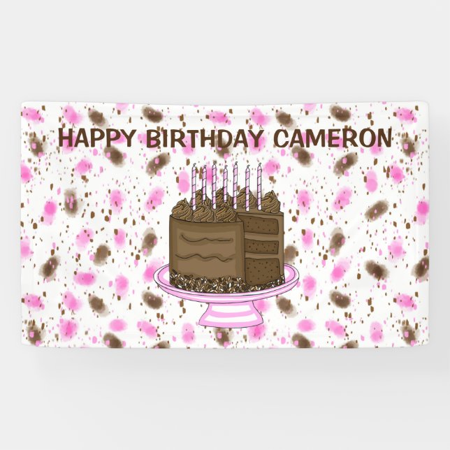 Personalised Pink and Brown Dots Happy Birthday  Banner (Horizontal)