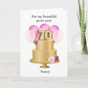 Personalised Pink and Gold 70th Birthday Cake Card
