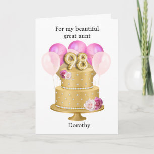 Personalised Pink and Gold 98th Birthday Cake Card