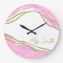  Personalised Pink and Gold Effect Wall Clock