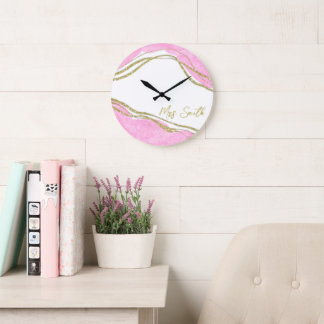  Personalised Pink and Gold Effect Wall Clock