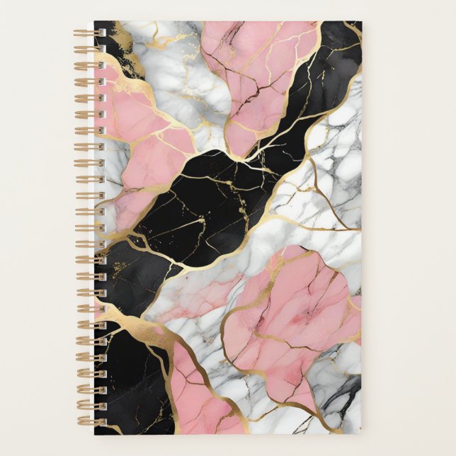 Personalised Pink and Gold Marble Print Planner (Front)