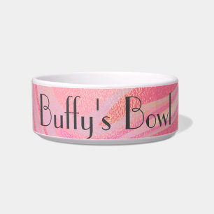 Personalised Pink and Gold Swirl Marble Pet Bowl
