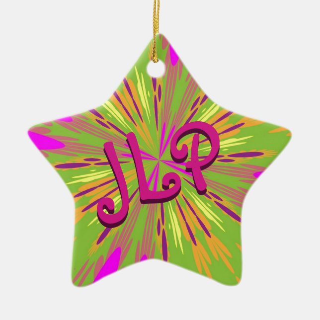 Personalised Pink And Green Abstract Ceramic Ornament (Front)