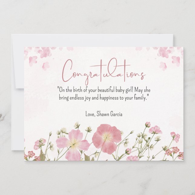 Personalised Pink and Green Watercolor Baby Shower (Front)