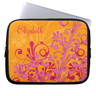 Personalised Pink and Orange Floral Laptop Sleeve