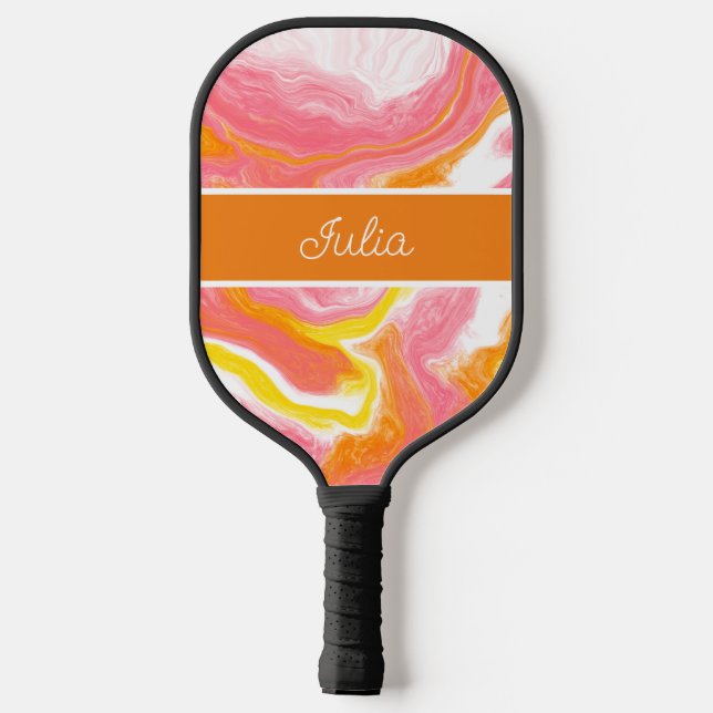 Personalised Pink and Orange Marble Pickleball Paddle (Back)