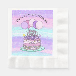 Personalised Pink and Purple Happy Birthday Napkin