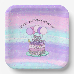 Personalised Pink and Purple Happy Birthday   Paper Plate