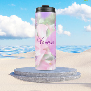 Personalised Pink And Purple Petals Thermal Tumbler