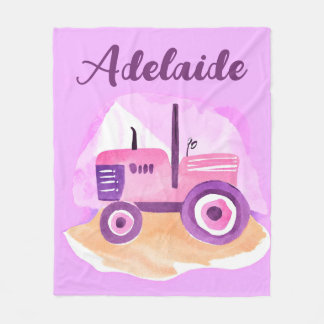 Personalised Pink and Purple Tractor Blanket
