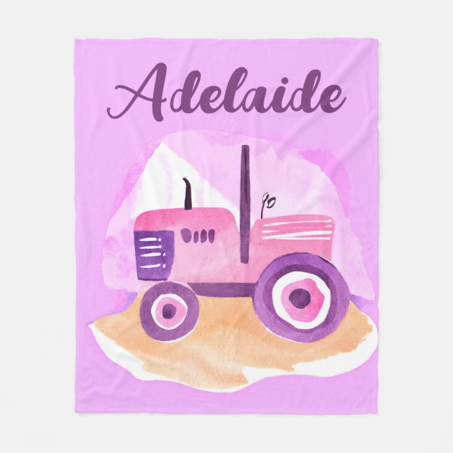 Personalised Pink and Purple Tractor Blanket (Front)