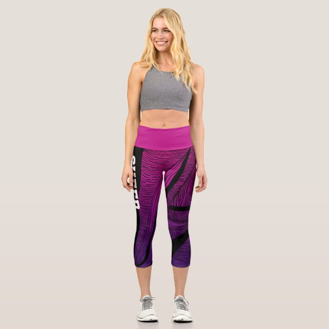 Personalised Pink and Purple Wave Capri Leggings (Front)