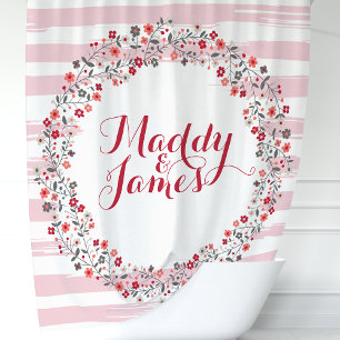 Personalised Pink and Red Floral Wreath Shower Curtain