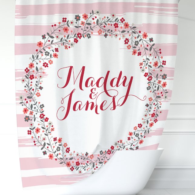 Personalised Pink and Red Floral Wreath Shower Curtain (Creator Uploaded)