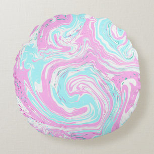 Personalised Pink and Teal Marble Swirl Fluid Art Round Cushion