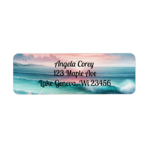 Personalised Pink and Teal Ocean Waves Return Address Label