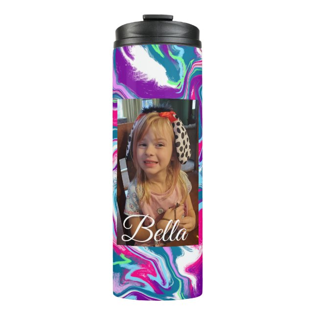Personalised Pink and Turquoise Photo Thermal Tumbler (Front)