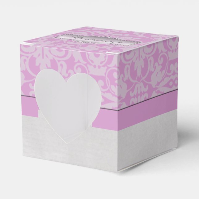 Personalised Pink and White Damask Heart Favour Bo Favour Box (Front Side)