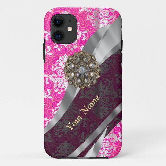 Personalised pink and white damask pattern Case-Mate iPhone case (Back)
