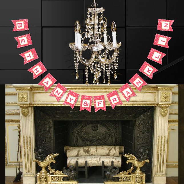 Personalised Pink and White Dot Gold Trim Wedding Bunting (Creator Uploaded)