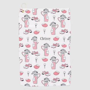 Personalised Pink and White Golf Theme Ladies Towel
