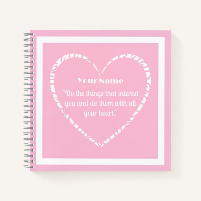 Personalised Pink and White Heart Journal Notebook (Front)