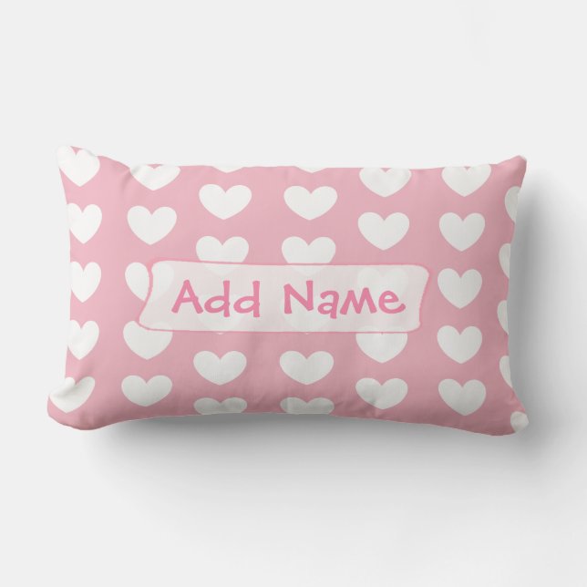 Personalised Pink and White Hearts Throw Pillow (Front)