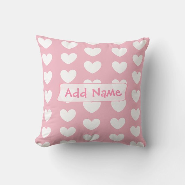 Personalised Pink and White Hearts Throw Pillow (Front)