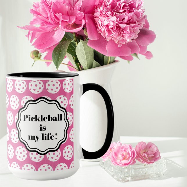 Personalised Pink And White Pickleball Mug (Personalized with your own name or message.)