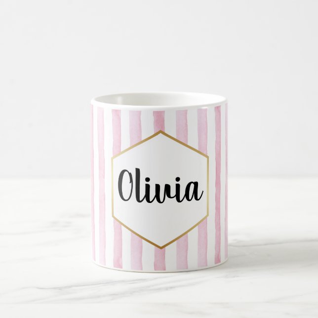 Personalised Pink and White Striped Coffee Mug (Center)