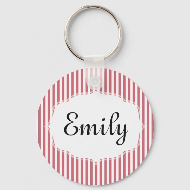 Personalised Pink and White Striped Keychain (Front)