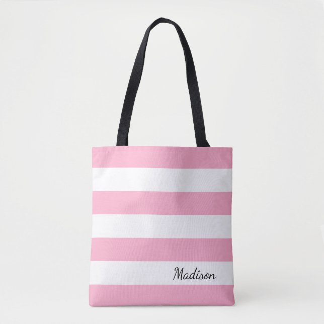 Personalised Pink and White Striped Tote (Front)