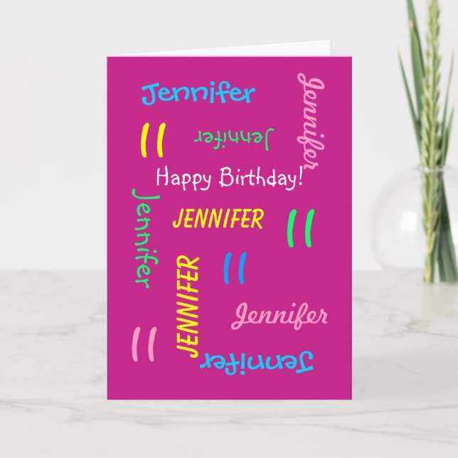 Personalised Pink Any Name, 11th Birthday Pink Card (Front)