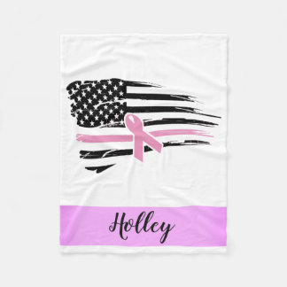 Personalised Pink Awareness Ribbon American Flag Fleece Blanket