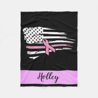Personalised Pink Awareness Ribbon American Flag Fleece Blanket