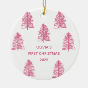 Personalised Pink Babies First Christmas Tree Ceramic Ornament