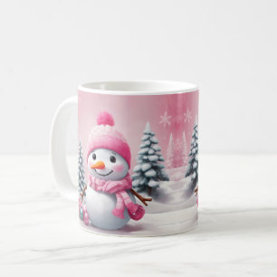 Personalised Pink Baby Christmas Snowman Coffee Mug