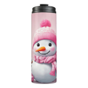 Personalised Pink Baby Christmas Snowman Thermal Tumbler