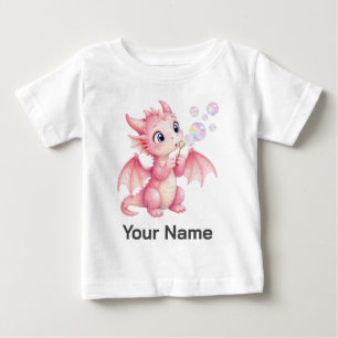Personalised Pink Baby Dragon Blowing Bubbles T-Shirt