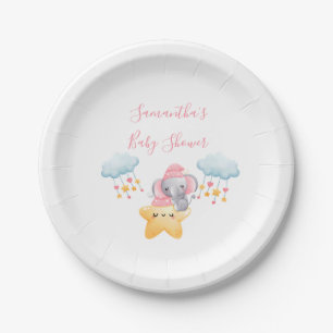 Personalised Pink Baby Elephant Baby Shower Paper Plate