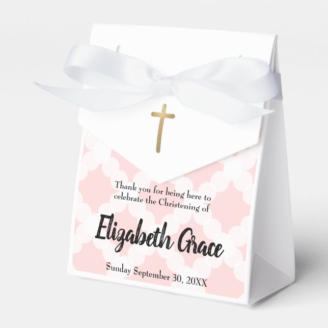 Personalised Pink Baby girl Christening Gold Cross Favour Box (Front Side)