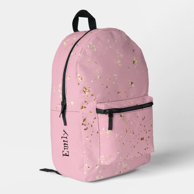 Personalised Pink Backpack with Gold Confetti (Back Corner Left)