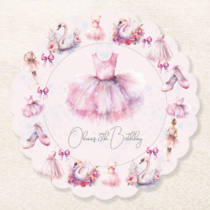 Personalised Pink Ballerina Birthday Paper Coaster